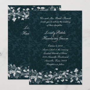 Marinho Damask Cream Floral Casamento Convite
