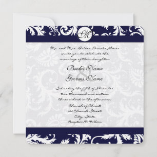 Marinho Damask Swirls Convite De Casamento