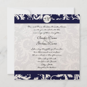 Marinho Damask Swirls Convite Para Casamento