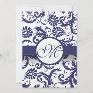 Marinho Damask Swirls Convite para casamento em Li