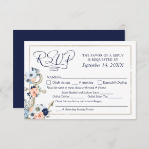 Marinho de Âncora Náutica de Casamento RSVP Azul d