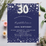 Marinho de aniversário de 30 anos de orçamento con<br><div class="desc">Um convite moderno,  na moda e glamouroso para um aniversário de 30 anos. Um fundo azul marinho,  decorado com estrelas de falso prata. Personalize e adicione seu nome e detalhes da festa. O número 30 é gravado com uma fonte no estilo do balão.</div>