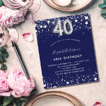 Marinho de aniversário de 40 anos de orçamento con<br><div class="desc">Um convite moderno,  na moda e glamouroso para um aniversário de 40 anos. Um fundo azul marinho,  decorado com estrelas de falso prata. Personalize e adicione seu nome e detalhes da festa. O número 40 é escrito com uma fonte de estilo de balão.</div>