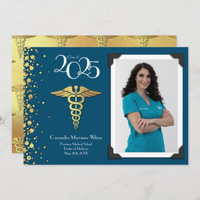 Marinho de Anúncio de Graduação Dourada do Doutor  (Frente/Verso)