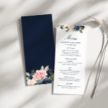 marinho de aquarela e menu de casamento floral de<br><div class="desc">design floral moderno. Rosas de aquarela elegantes com marinho e cor de pincel. Você pode personalizar o texto e as cores.</div>
