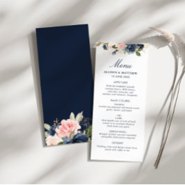 marinho de aquarela e menu de casamento floral de 