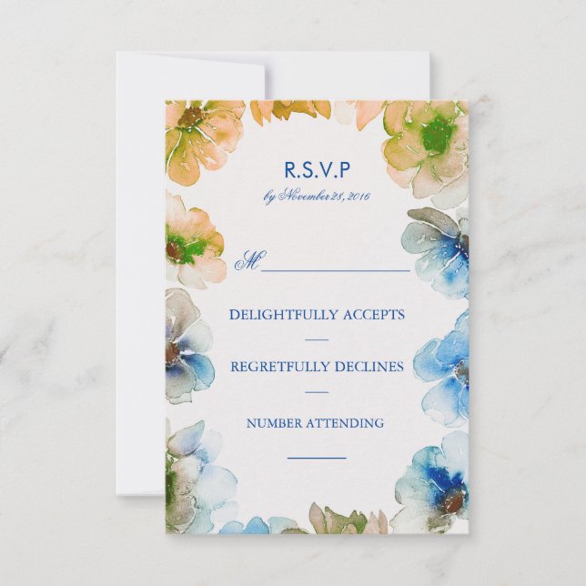 Marinho De Aquarela Floral Casamento outono Rsvp (Frente)