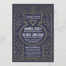 Marinho de Art Deco Vintage e Convites de Casament