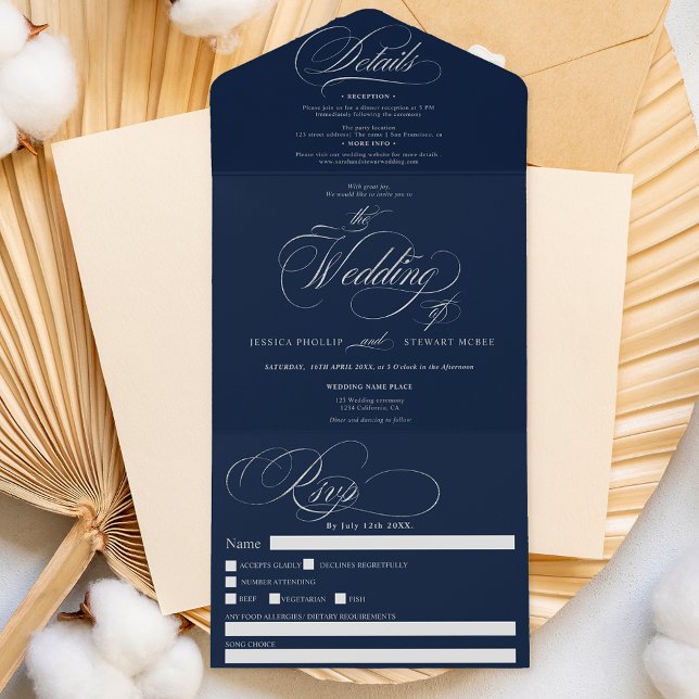 Marinho de casamento azul com guião elegante prata (Criador carregado)