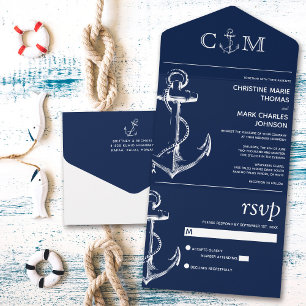 Marinho de Casamento de Âncora Náutica Azul