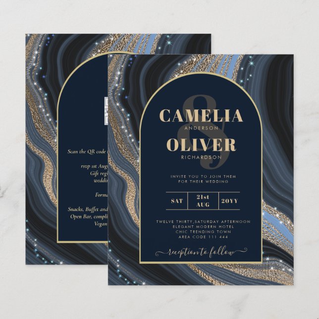 Marinho de LeahG Blue Dourado Agate STARRY NIGHT (Frente/Verso)