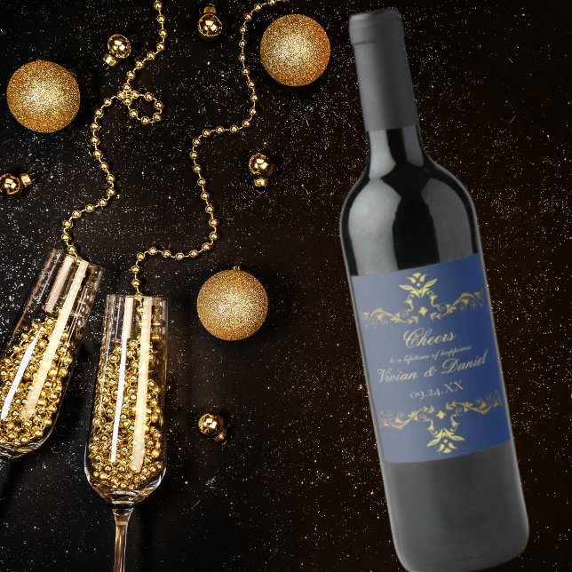 Marinho de luxo - Etiqueta de Vinho Azul e Dourada (Criador carregado)