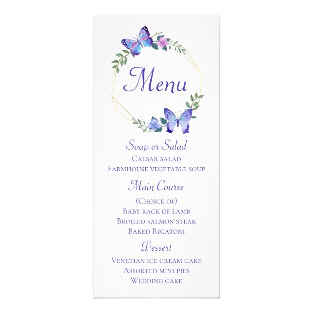 Marinho de Menu Borboleta Blue Floral Wreath Casam (Frente)