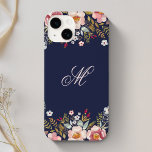 Marinho de Monograma Floral Whimsy<br><div class="desc">Capas de iphone personalizada de Casquilho com buquê floral de cor d'água,  com script personalizado/monograma de caligrafia Personalize com sua inicial para uma capa de telefone elegante e na moda.</div>