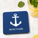 Marinho de nome personalizado Cork Porta copos azu<br><div class="desc">Nome Personalizado Marinho Porta copos Azul Parte de trás</div>