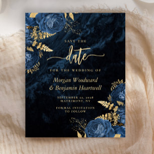 Marinho de Orçamento Azul Dourado Casamento Floral