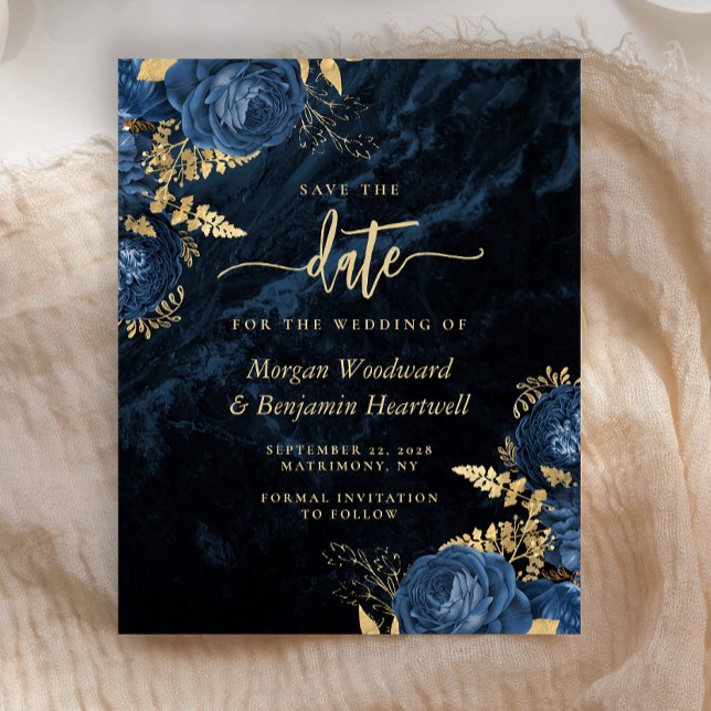 Marinho de Orçamento Azul Dourado Casamento Floral (Criador carregado)