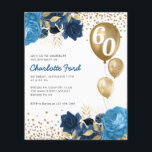 Marinho de Orçamento Azul Floral Dourado Balão Ani<br><div class="desc">Na moda de Elegante Moderno Marinho Glam Azul Aquarela Floral Dourada Brilhante Balões de Dispararia qualquer Idade Adulta Convite de Aniversário</div>