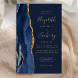 Marinho de Orçamento Convite para Casamento de Aga<br><div class="desc">A borda esquerda deste elegante convite de casamento moderno apresenta um marinho azul de aquarela agata borda aparada com falso brilho dourado. O texto personalizável combina manuscrito dourado,  fontes em copperplate e itálico em um fundo azul marinho. O verso apresenta um design azul-marinho e um agate-ouro correspondentes.</div>