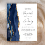 Marinho de Orçamento Convite para Casamento de Aga<br><div class="desc">A borda esquerda deste elegante convite de casamento moderno apresenta um marinho azul de aquarela agata borda aparada com falso brilho dourado. O texto personalizável combina manuscrito, copperplate e fontes itálicas em cinzas de carvão em um fundo branco. O verso apresenta um design azul-marinho e um agate-ouro correspondentes. NOTA: os...</div>