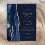 Marinho de Orçamento Convite para Casamento de Aga<br><div class="desc">A borda esquerda deste elegante convite de casamento moderno apresenta um marinho azul de aquarela agata borda aparada com falso brilho dourado. O texto personalizável combina manuscrito dourado,  fontes em copperplate e itálico em um fundo azul marinho. O verso apresenta um design azul-marinho e um agate-ouro correspondentes.</div>