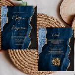 Marinho de Orçamento Script de Agato Azul Código Q<br><div class="desc">Este elegante convite de casamento apresenta uma imagem de fundo da marinho azul de aquarela agada com falso brilho dourado. O texto personalizável combina manuscrito, protetor e fontes itálicas de cor dourada. O verso fornece espaço para detalhes do casamento em um fundo de agate azul marinho correspondente, juntamente com um...</div>