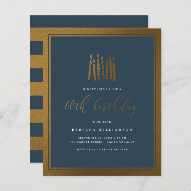 Marinho de Orçamento Velas Azul e Douradas 60º Ani (Frente/Verso)