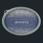 Marinho de prata Blue Glitter Girly Monographic No<br><div class="desc">Frente de cinta e Marinho Azul Espelho Brilhante Monograma Nome Belt Buckle Isso faz a formatura perfeita, doce 16 16, 18, 21rua, 40, 50, 60, 70, 80, 90, 100 anos, casamento, chá de panela, aniversário, chá de fraldas ou presente de festa de solteira para alguém que ama luxo de vidro...</div>