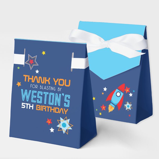 Marinho do Foguete Externo e Caixas de Favoritos A (Outer Space Rocket Navy & Blue Gift Favor Boxes)
