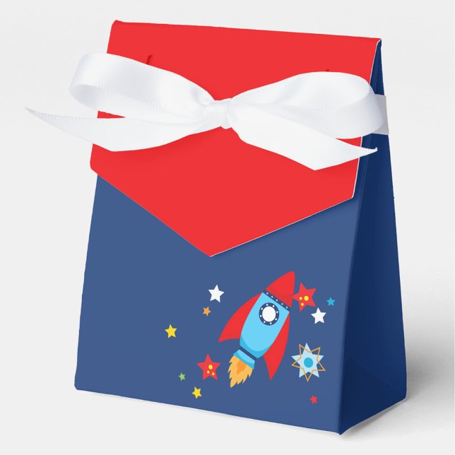 Marinho do Foguete Externo e Caixas de Favoritos d (Outer Space Rocket Navy & Red Gift Favor Boxes)