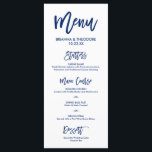 Marinho do Menu Casamento com Letra Chic Mão Azul<br><div class="desc">Menu simples e chic em azul marinho. Visite nosso compro online para ver mais peças desta coleção!</div>