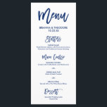 Marinho do Menu Casamento com Letra Chic Mão Azul<br><div class="desc">Menu simples e chic em azul marinho. Visite nosso compro online para ver mais peças desta coleção!</div>