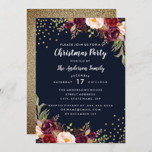 Marinho do Partido de Natal Convite Floral Dourado