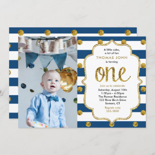 Marinho, Dourada Glitter Primeiro Convite Fotográf