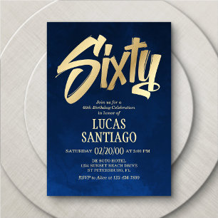 Marinho Dourado 60º Convite de Aniversário