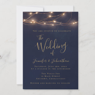 Marinho Dourado String Luzes Convites de Casamento