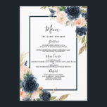 Marinho e Blush Floral Noivado Border Menu<br><div class="desc">Marinho & Blush Floral Weding Menu Quinceanera Ver coleção correspondente em Niche e Nest Store</div>