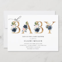 Marinho e Blush Oh Chá de fraldas convite