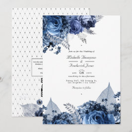 Marinho e Branco com Convite para Casamento de Fol