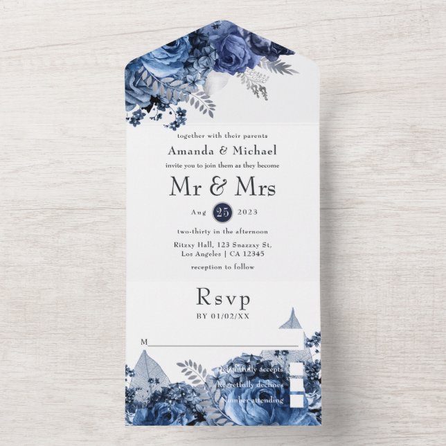 Marinho e Branco com Silver Faux Foil Casamento (Inside)