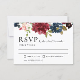 Marinho e Burgundy Elegant Floral Wedding RSVP