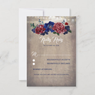Marinho e Burgundy Rustic Floral Wedding RSVP