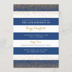 Marinho e Convite de Aniversário Dourado para Adu