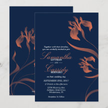 Marinho e Coral Iris Convite Floral para Casamento