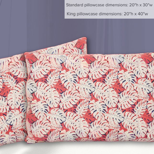 Marinho e Coral Monstera Leaf Pillowcase (Criador carregado)