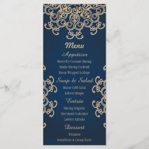 Marinho e Dourado Cartão de Menu Casamento de Esti