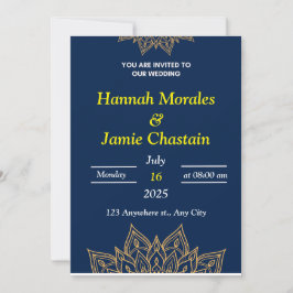 Marinho e Dourado Mandala - Convite para Casamento