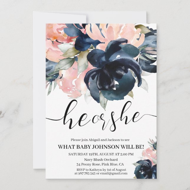 Marinho e gênero Blush revelam convite. Convite (Frente)