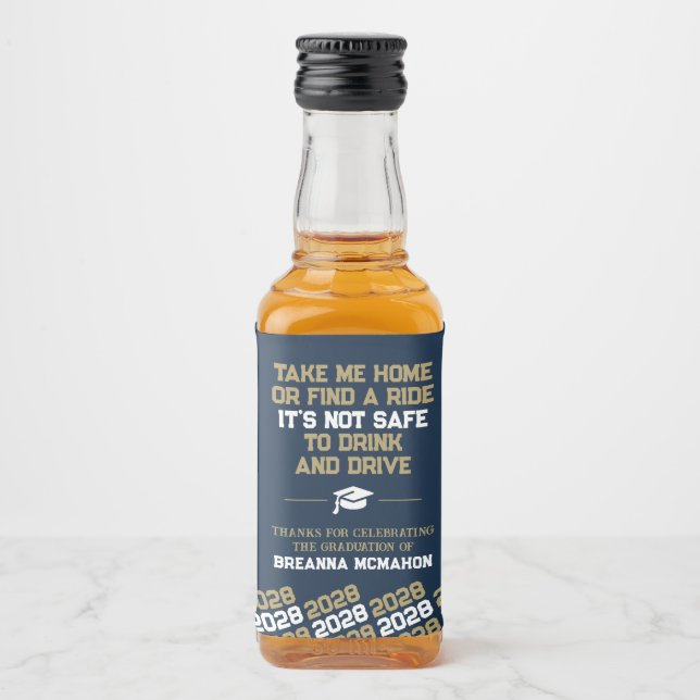 Marinho e graduação Dourada Não beba e conduza Min (Frente)