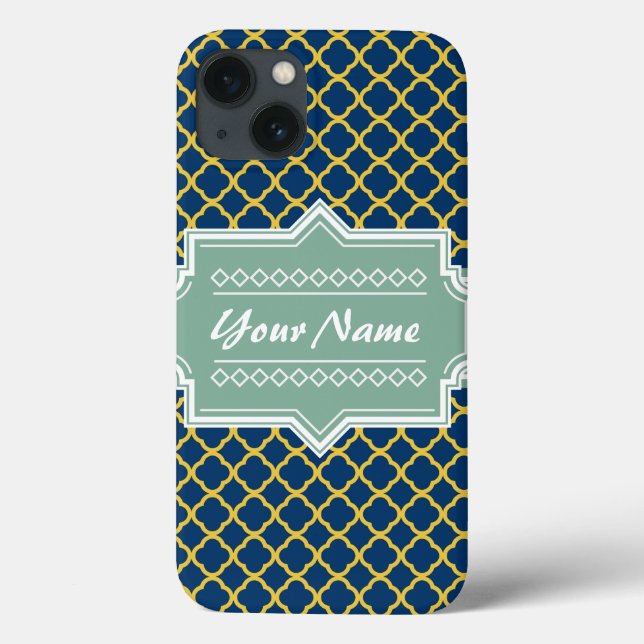 Marinho e Quatrefoil de Mint Personalizados (Verso)